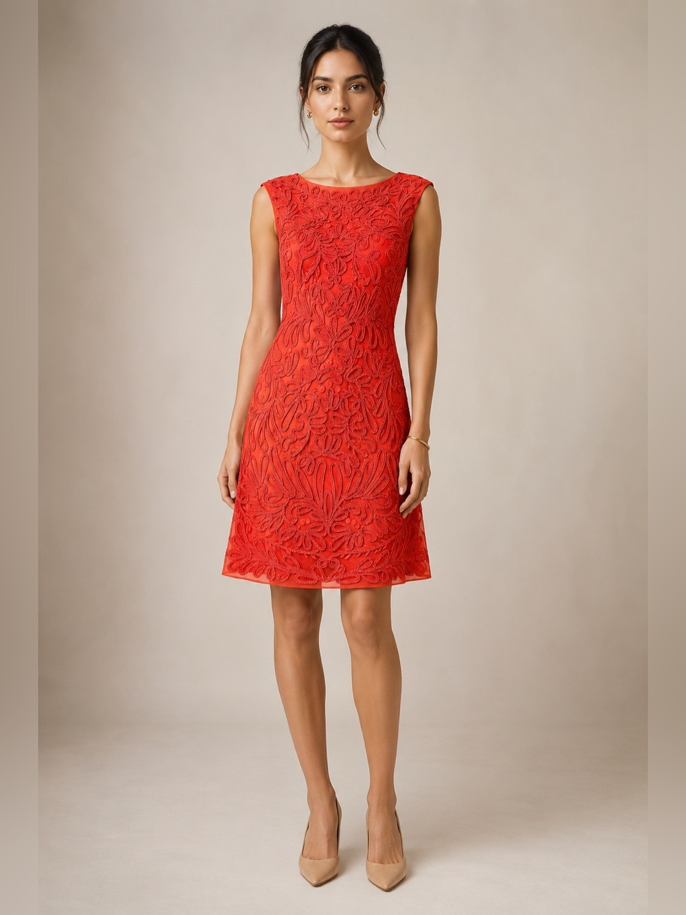 Sue Wong Embroidered Beaded Mesh Cocktail Dress Coral Pink Designer Luxe Size 2